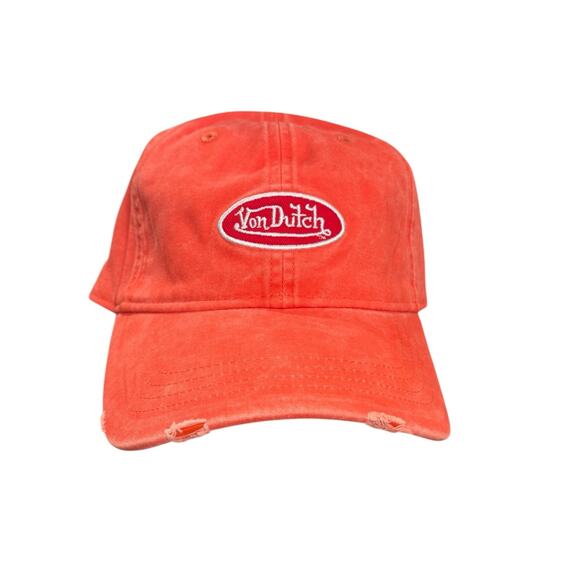NWT! Von Dutch Distressed Denim Adjustable Dad Cap in Orange - One Size - Picture 2 of 7